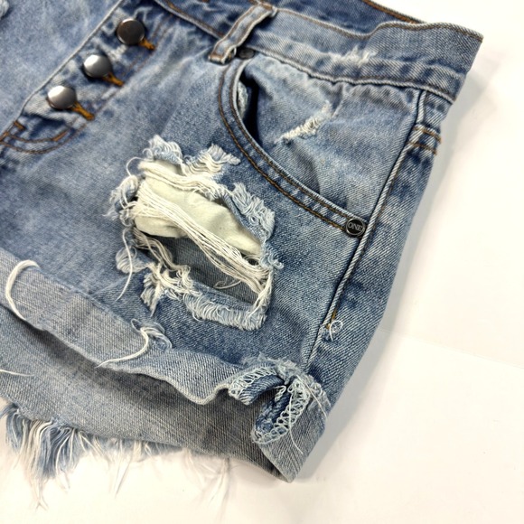 One Teaspoon Bandits Denim Shorts Womens Size 27 Distressed Cutoff Twisted Hem - Picture 3 of 8